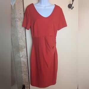 Boden Red Orange Scoop Neck Short Sleeve Ruched Sheath Dress US 10 UK 14 EUC